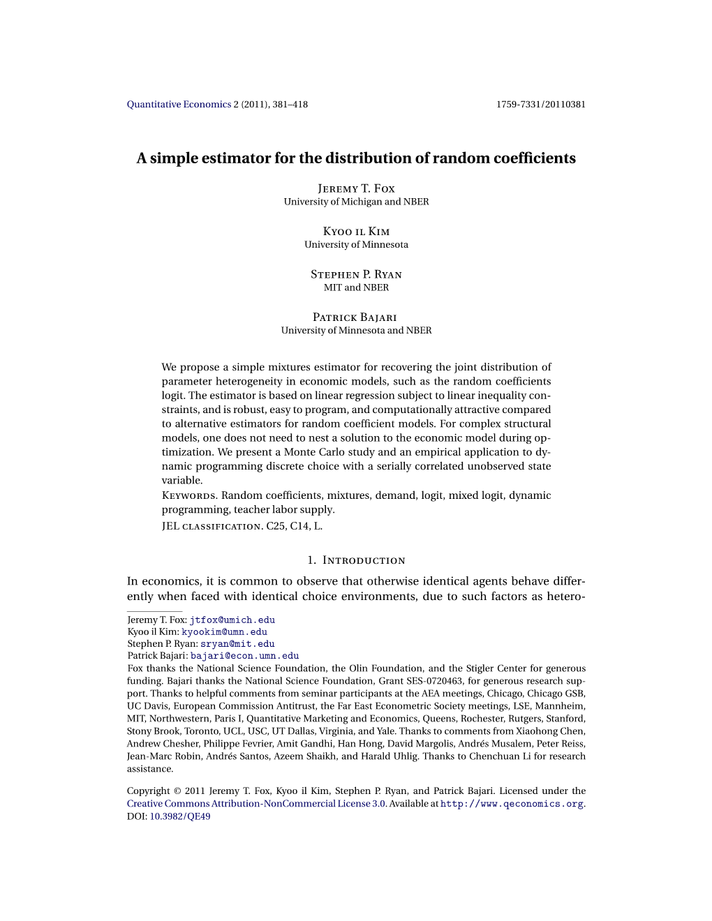 A Simple Estimator for the Distribution of Random Coefficients