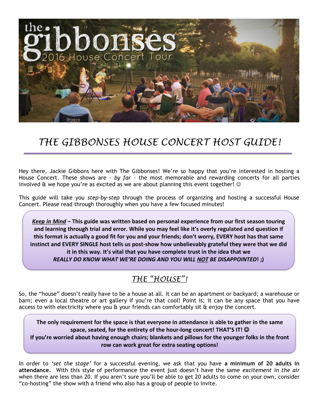 The Gibbonses House Concert Host Guide!