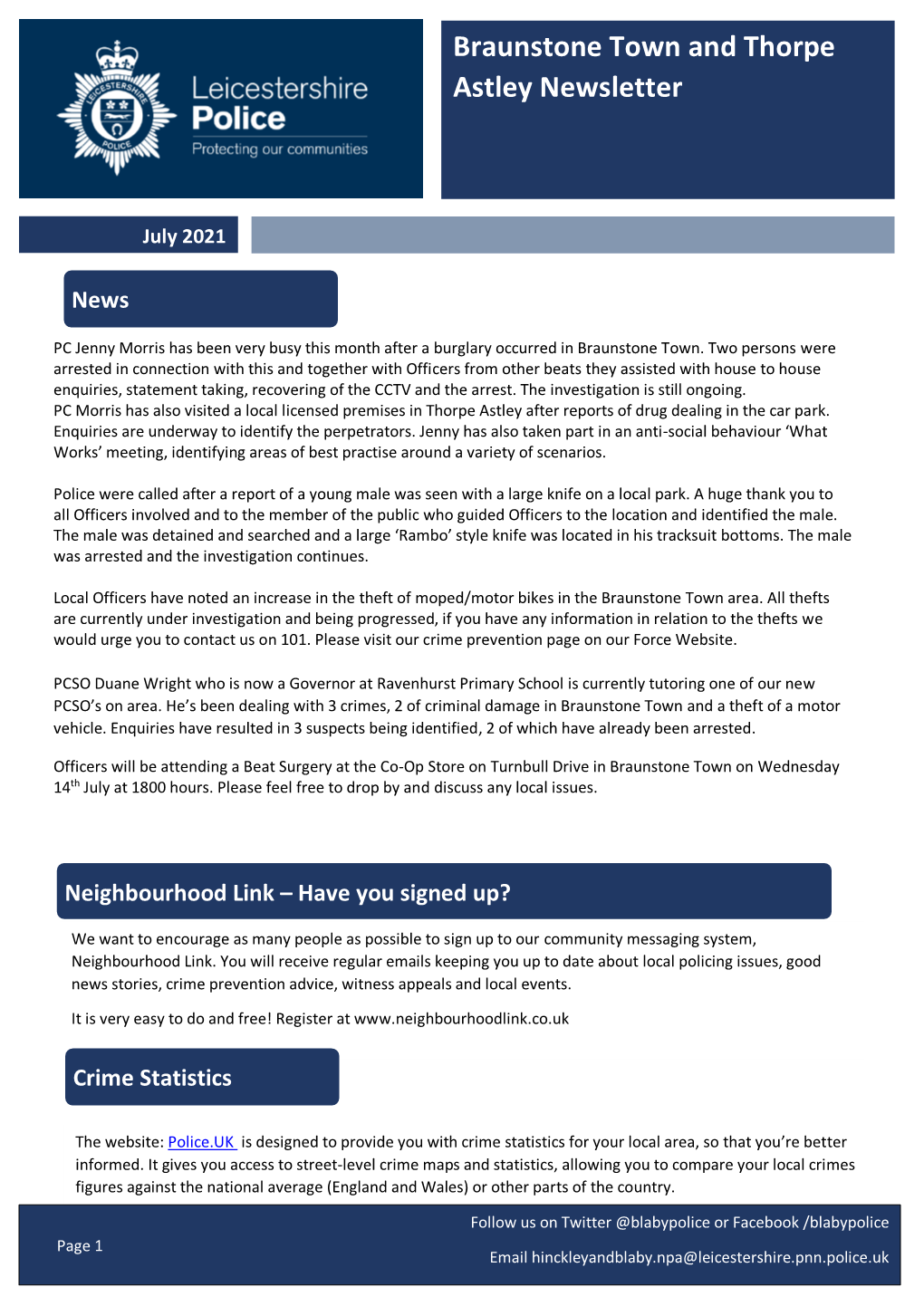 Braunstone Town and Thorpe Astley Newsletter