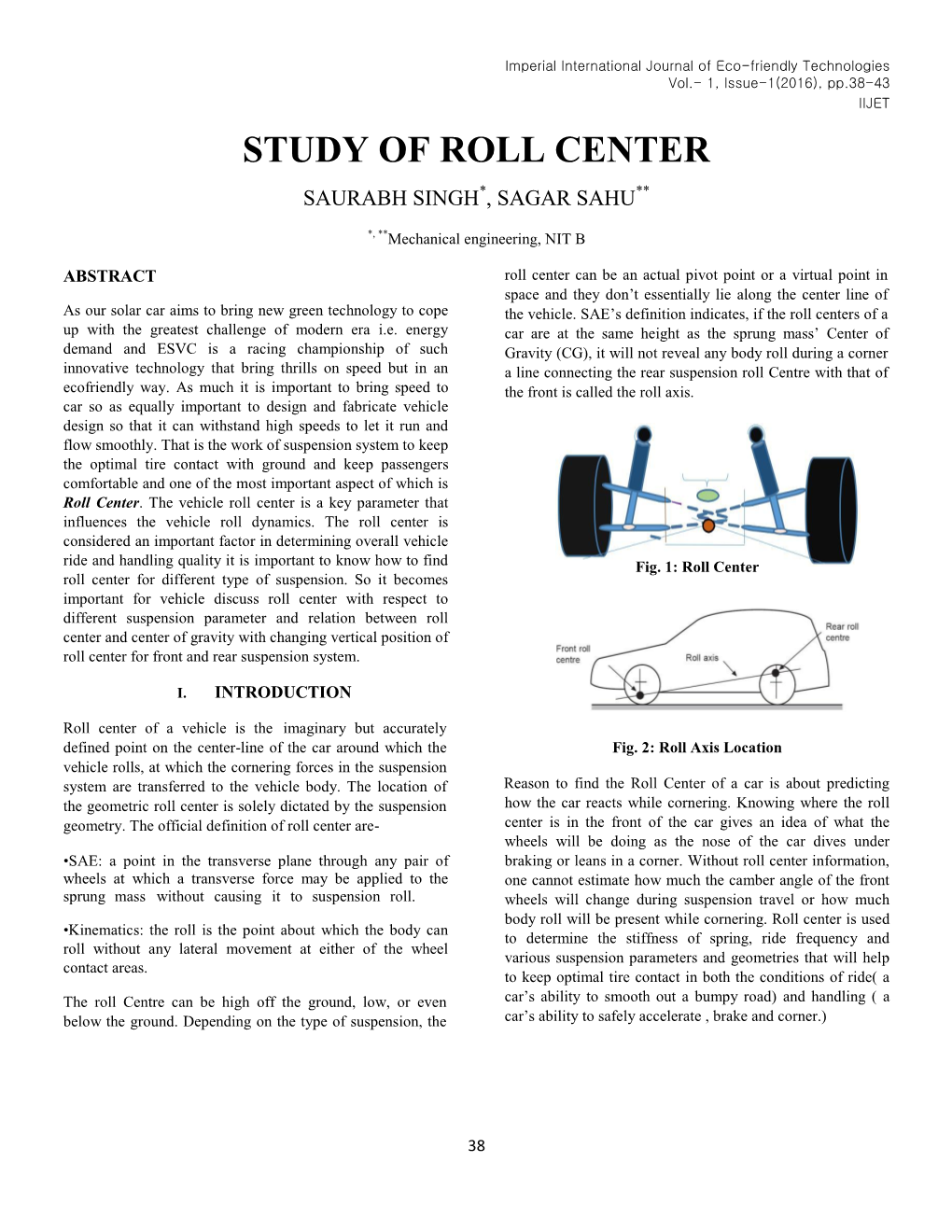 Study of Roll Center Saurabh Singh*, Sagar Sahu**