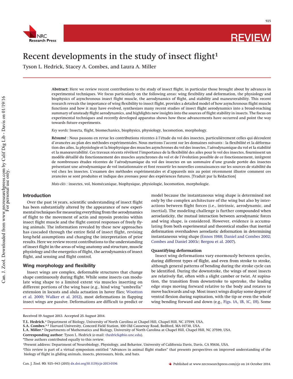 Recent Developments in the Study of Insect Flight