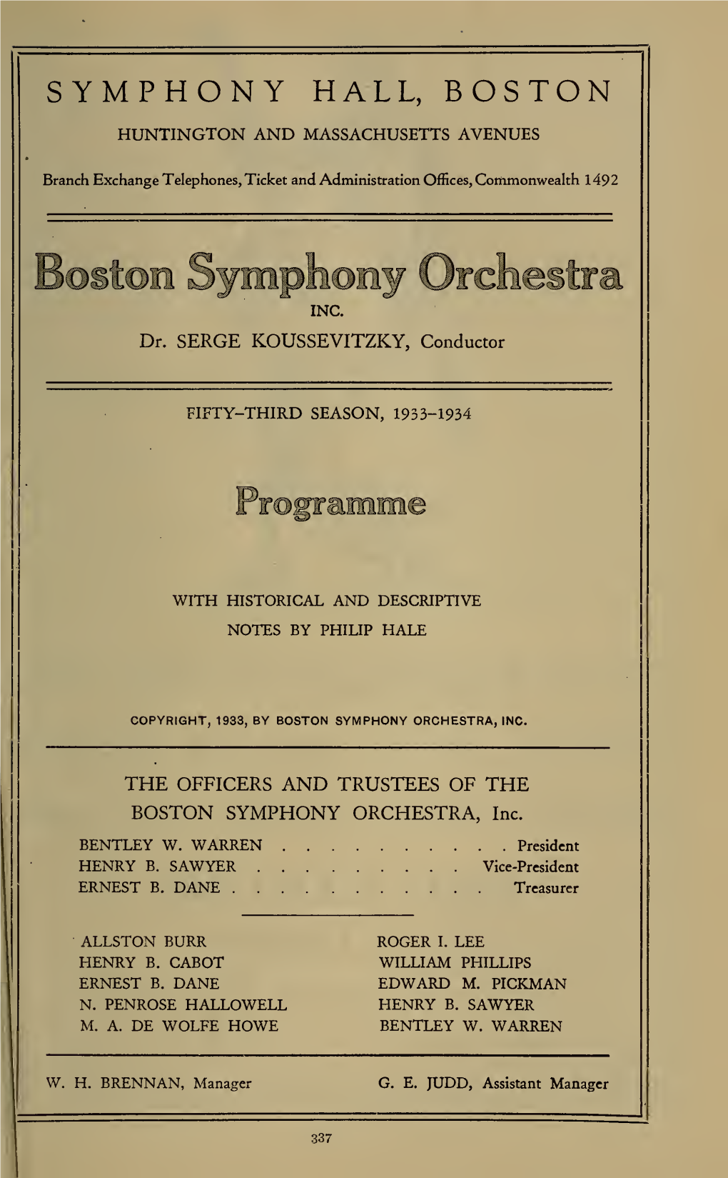 Boston Symphony Orchestra Concert Programs, Season 53,1933