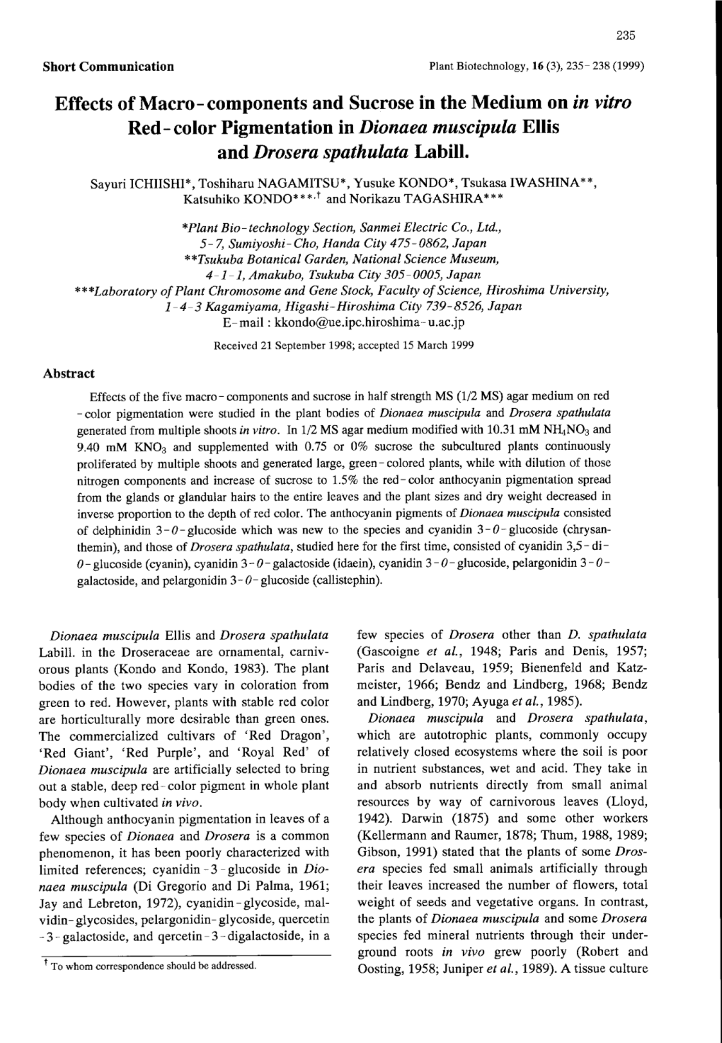 Effects of Macro-Components and Sucrose in the Medium on in Vitro