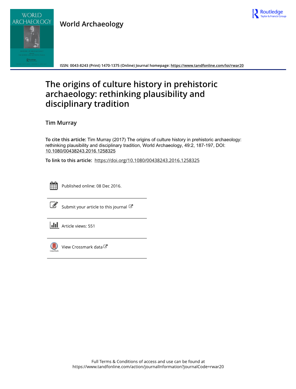 The Origins of Culture History in Prehistoric Archaeology: Rethinking Plausibility and Disciplinary Tradition