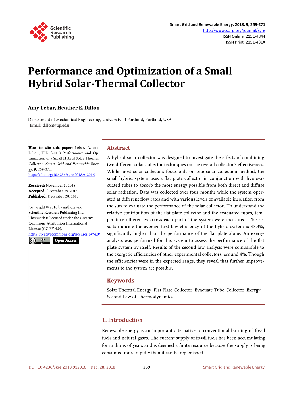 Performance and Optimization of a Small Hybrid Solar-Thermal Collector