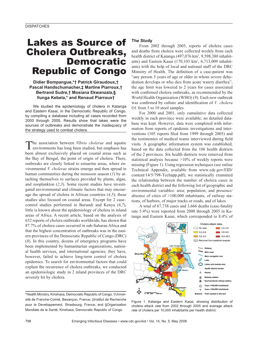 Lakes As Source of Cholera Outbreaks, Democratic Republic Of