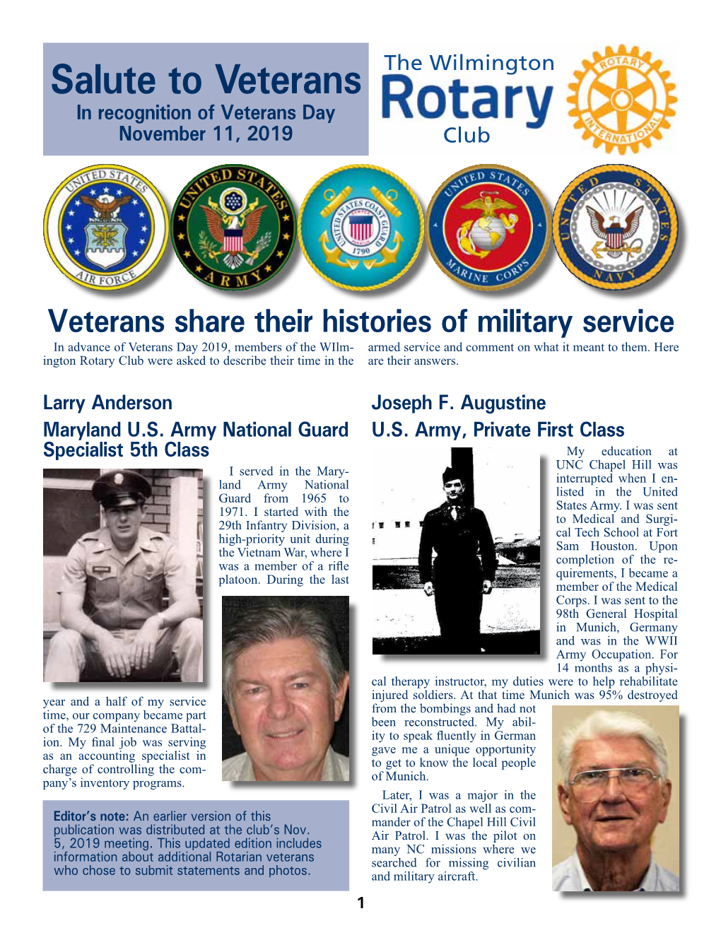 Salute to Veterans the Wilmington in Recognition of Veterans Day November 11, 2019 Club