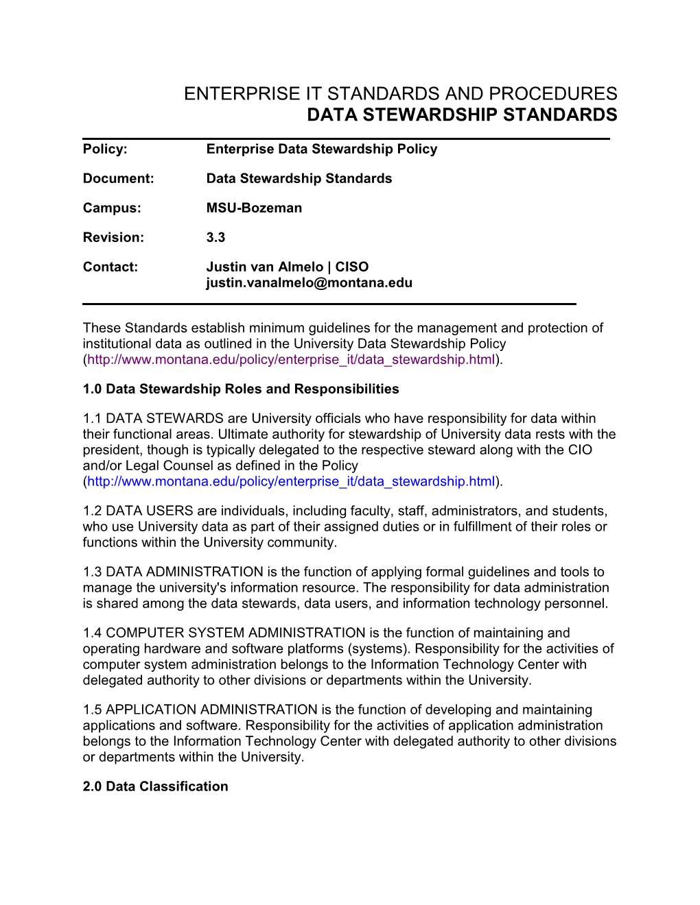 Data Stewardship Standards