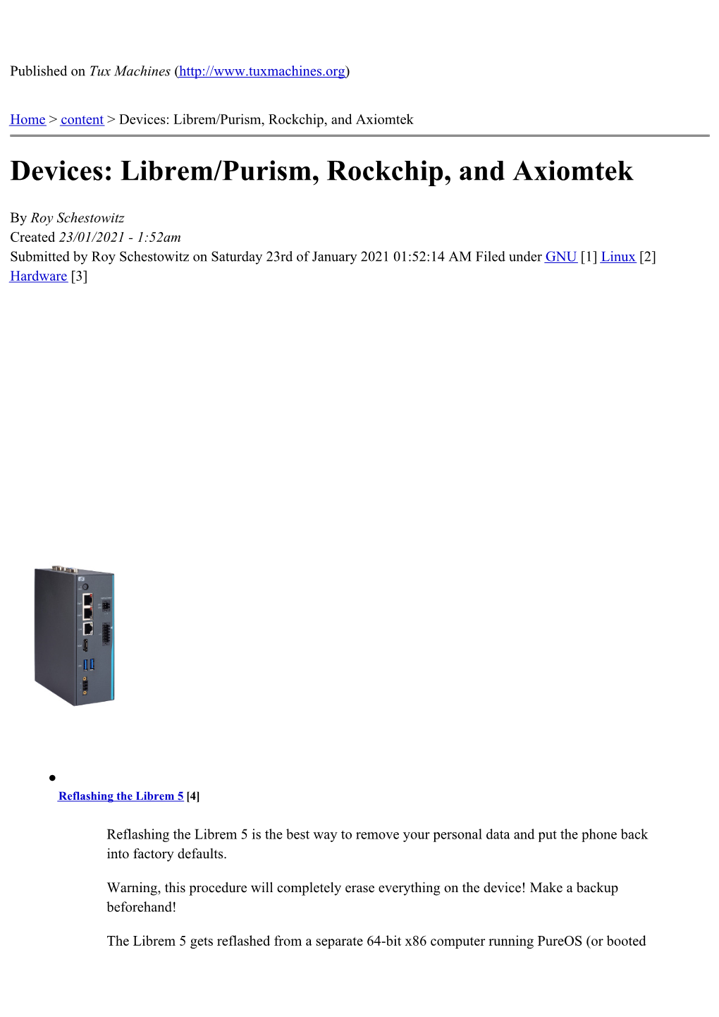 Devices: Librem/Purism, Rockchip, and Axiomtek