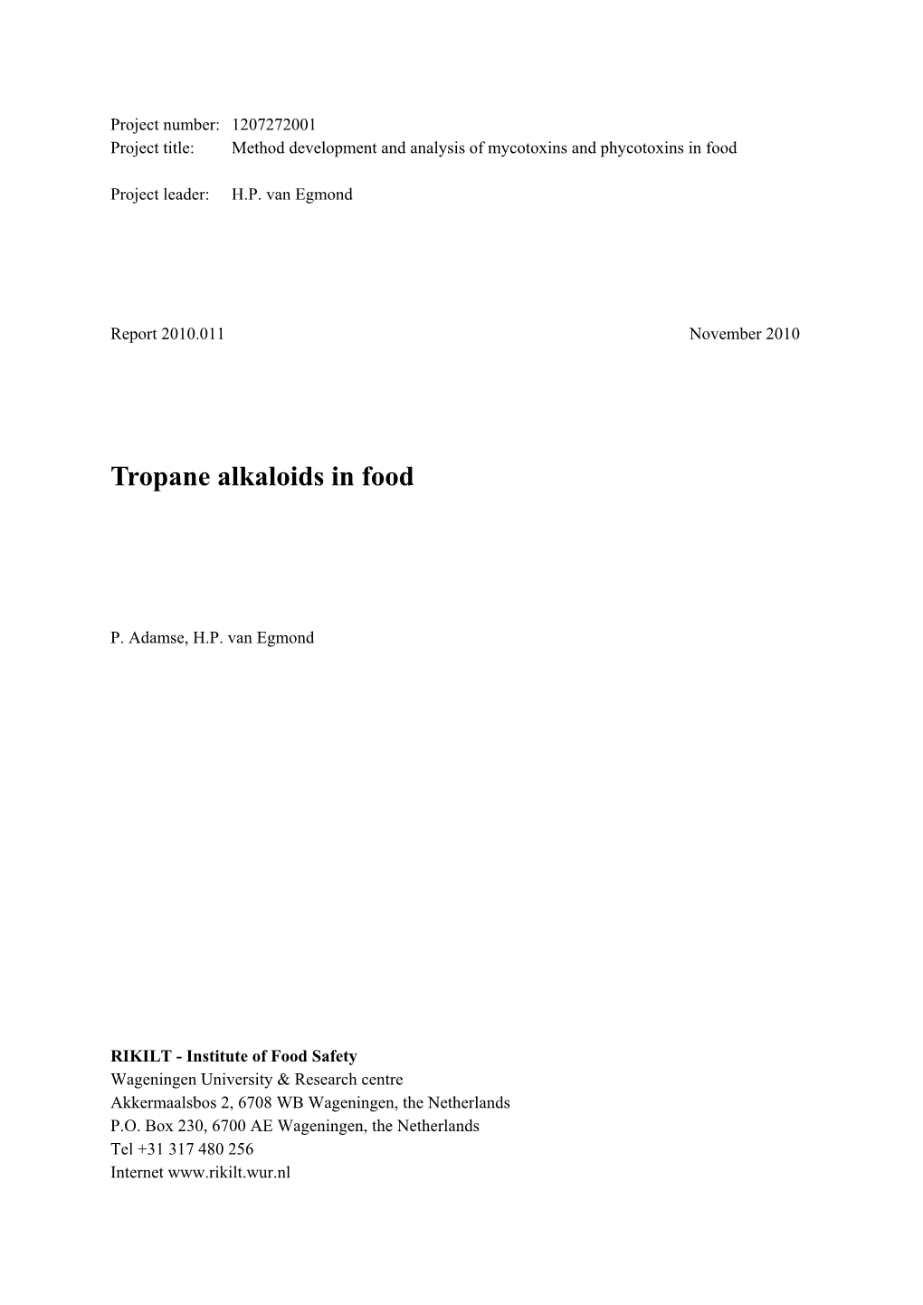 Tropane Alkaloids in Food