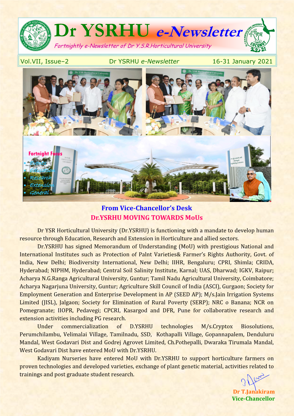 Dr.YSRHU E-Newsletter Vol