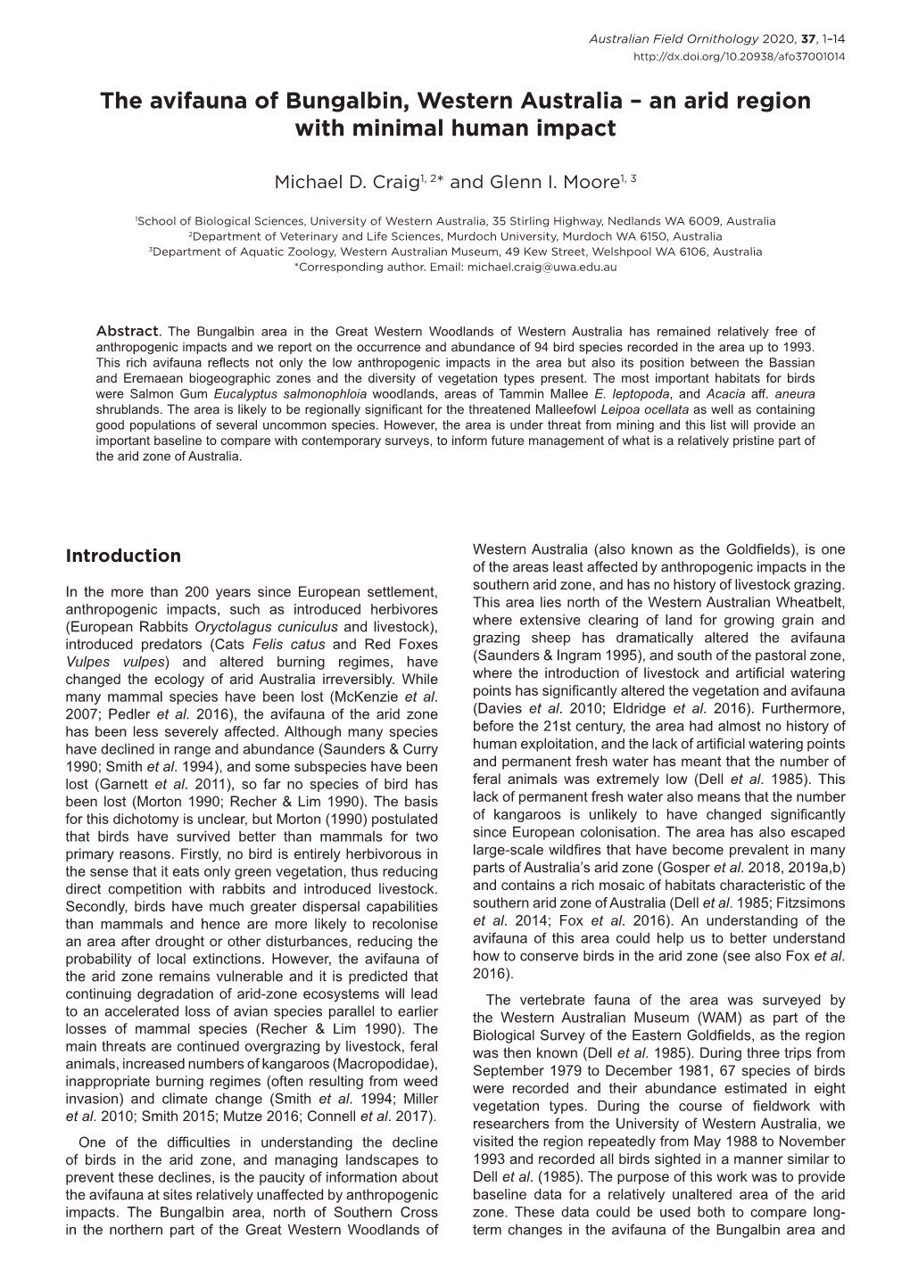 The Avifauna of Bungalbin, Western Australia – an Arid Region with Minimal Human Impact