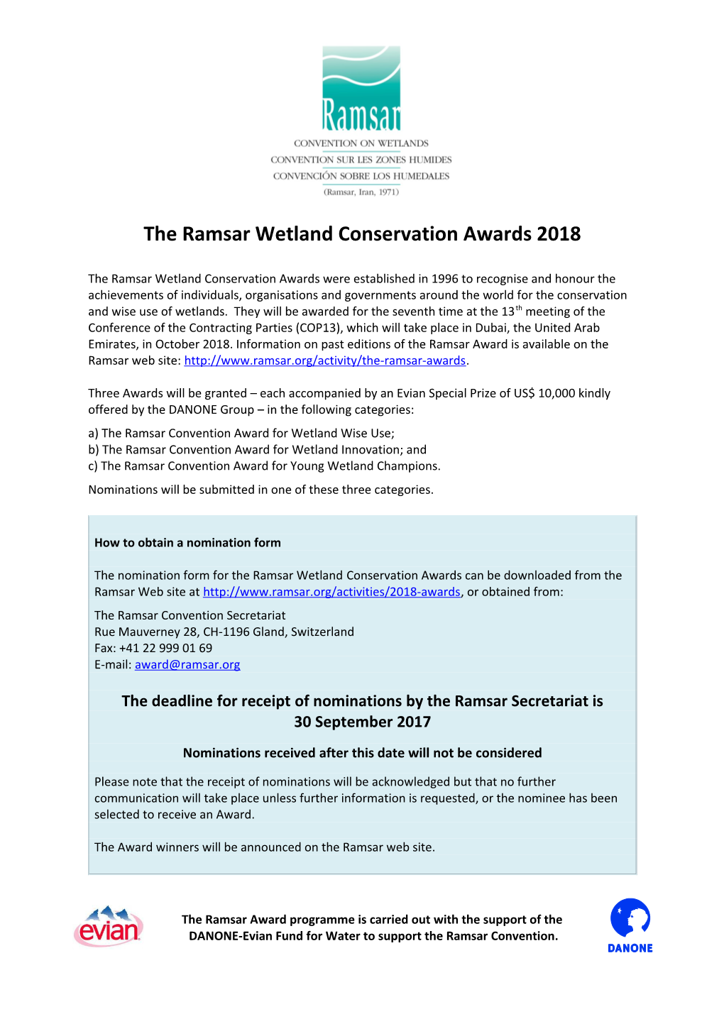 The Ramsar Wetland Conservation Awards 2018