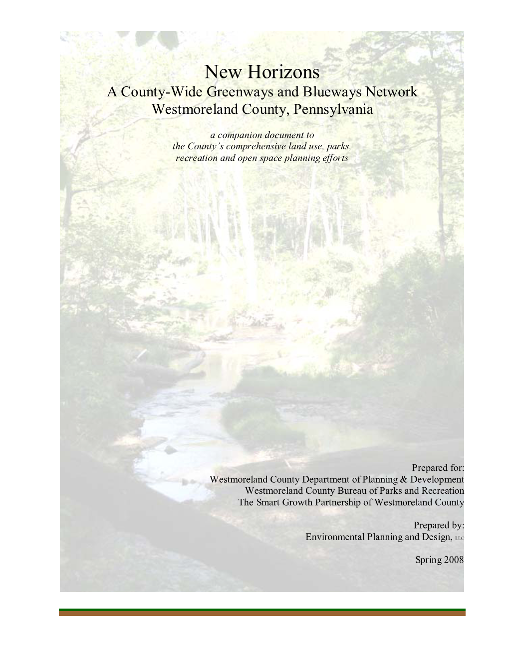 New Horizons a County-Wide Greenways and Blueways Network Westmoreland County, Pennsylvania