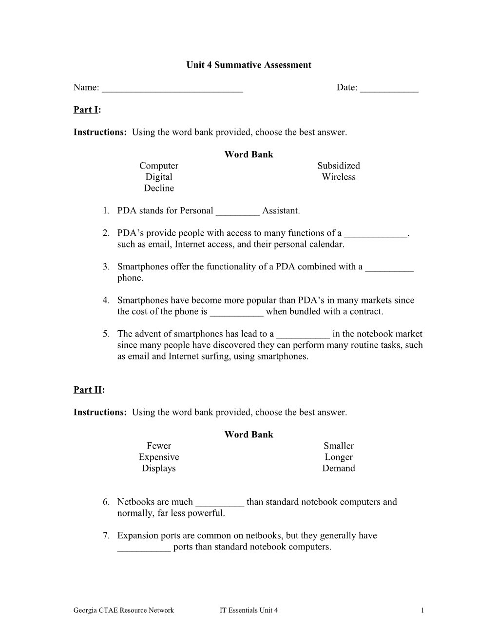 Unit 4 Summative Assessment