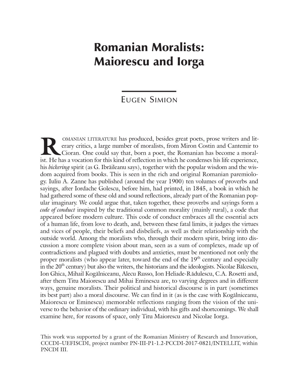 Romanian Moralists: Maiorescu and Iorga