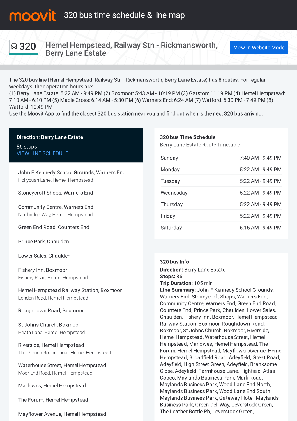 320 Bus Time Schedule & Line Route