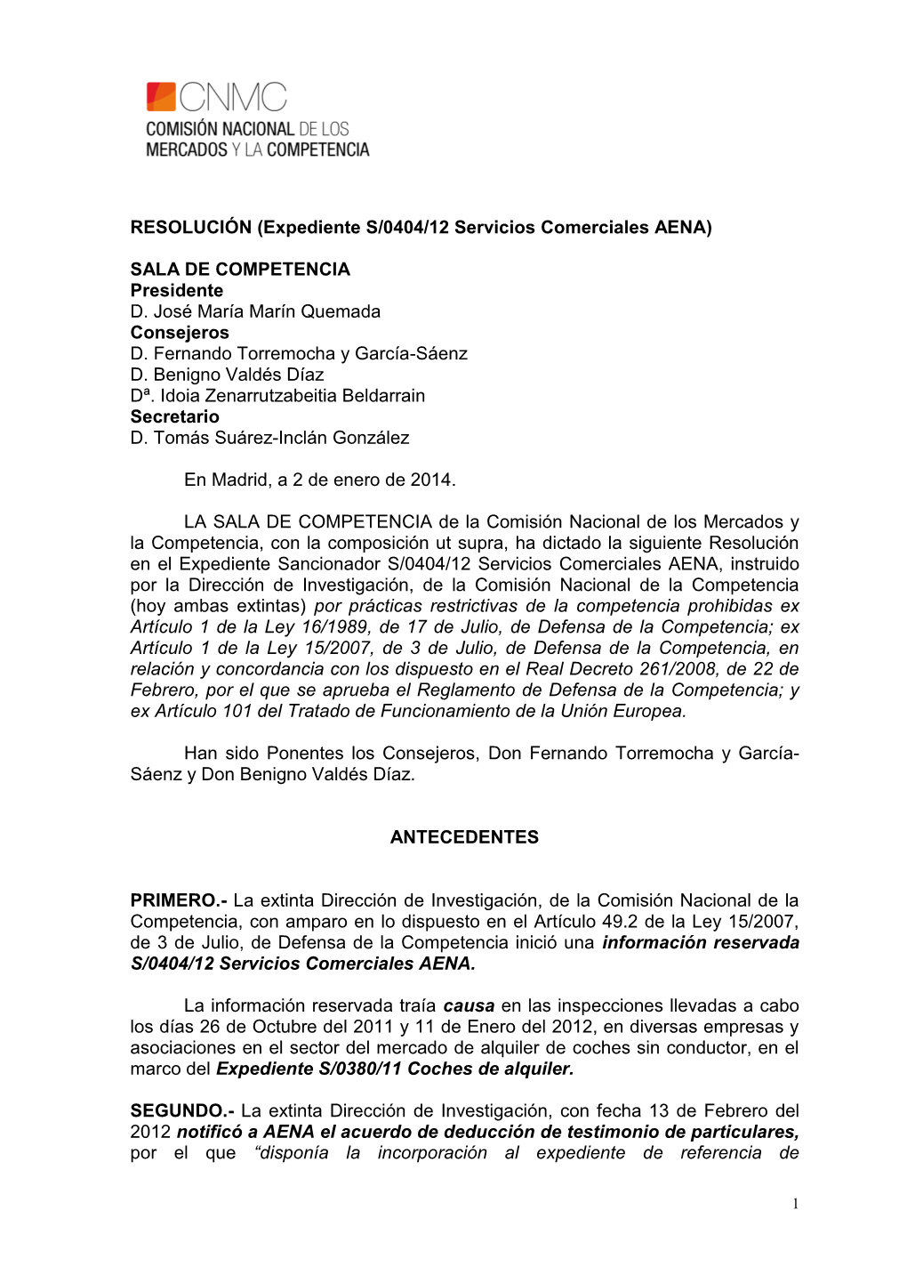 Expediente S/0404/12 Servicios Comerciales AENA)