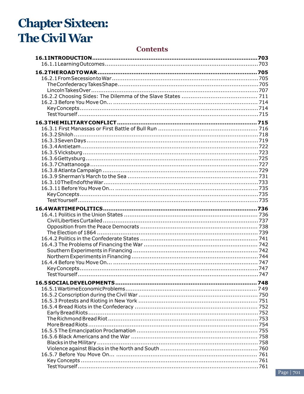 The Civil War C Ontent S 16.1 Introduction