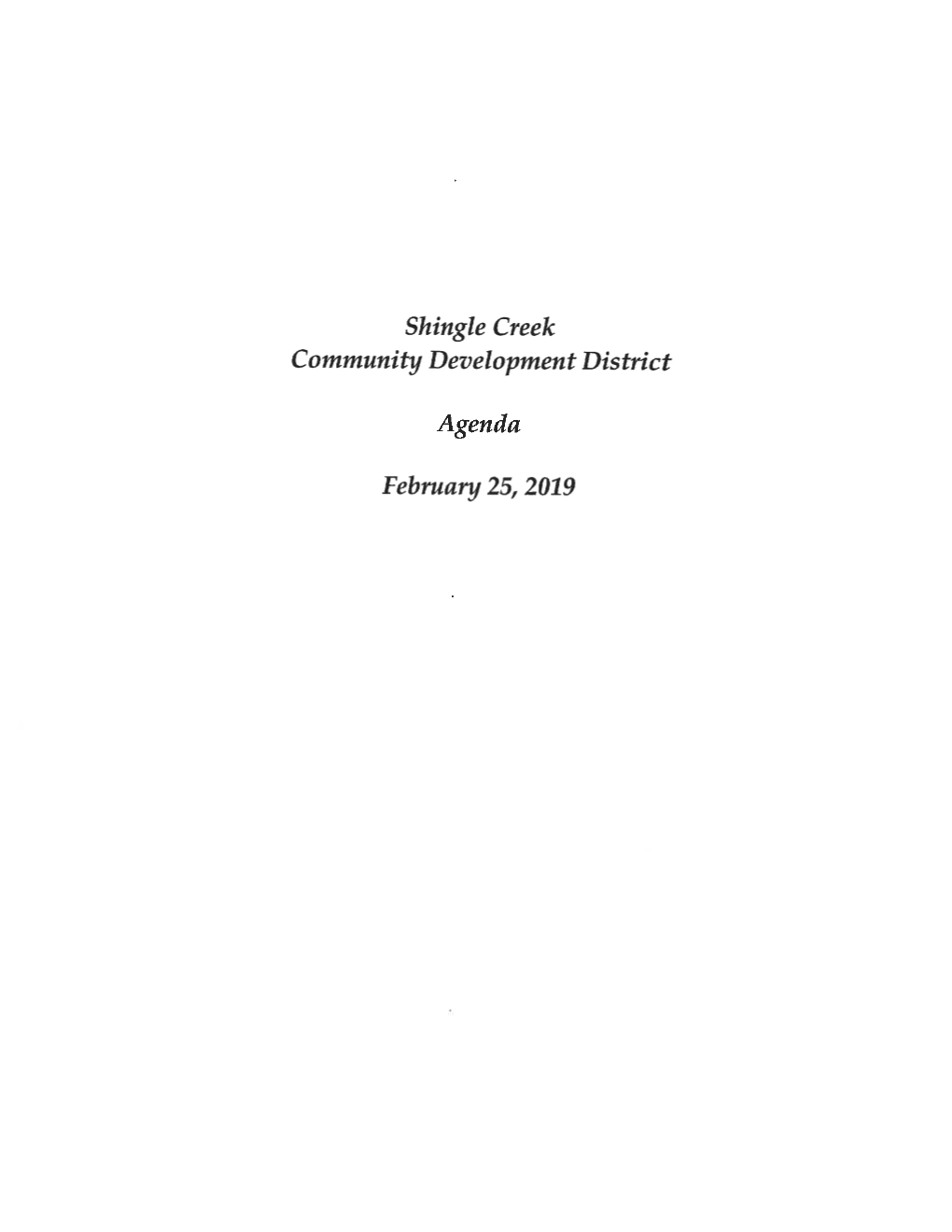 Shingle Creek Community Development District Agenda