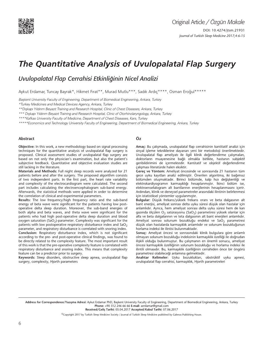The Quantitative Analysis of Uvulopalatal Flap Surgery