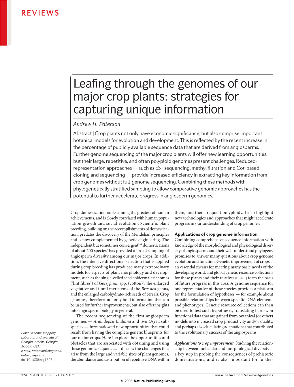 Leafing Through the Genomes of Our Major Crop Plants: Strategies for Capturing Unique Information