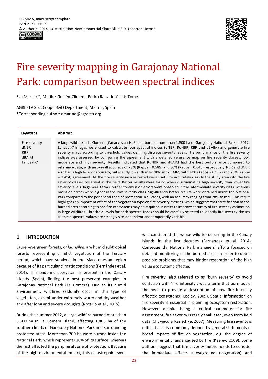 Fire Severity Mapping in Garajonay National Park: Comparison Between Spectral Indices