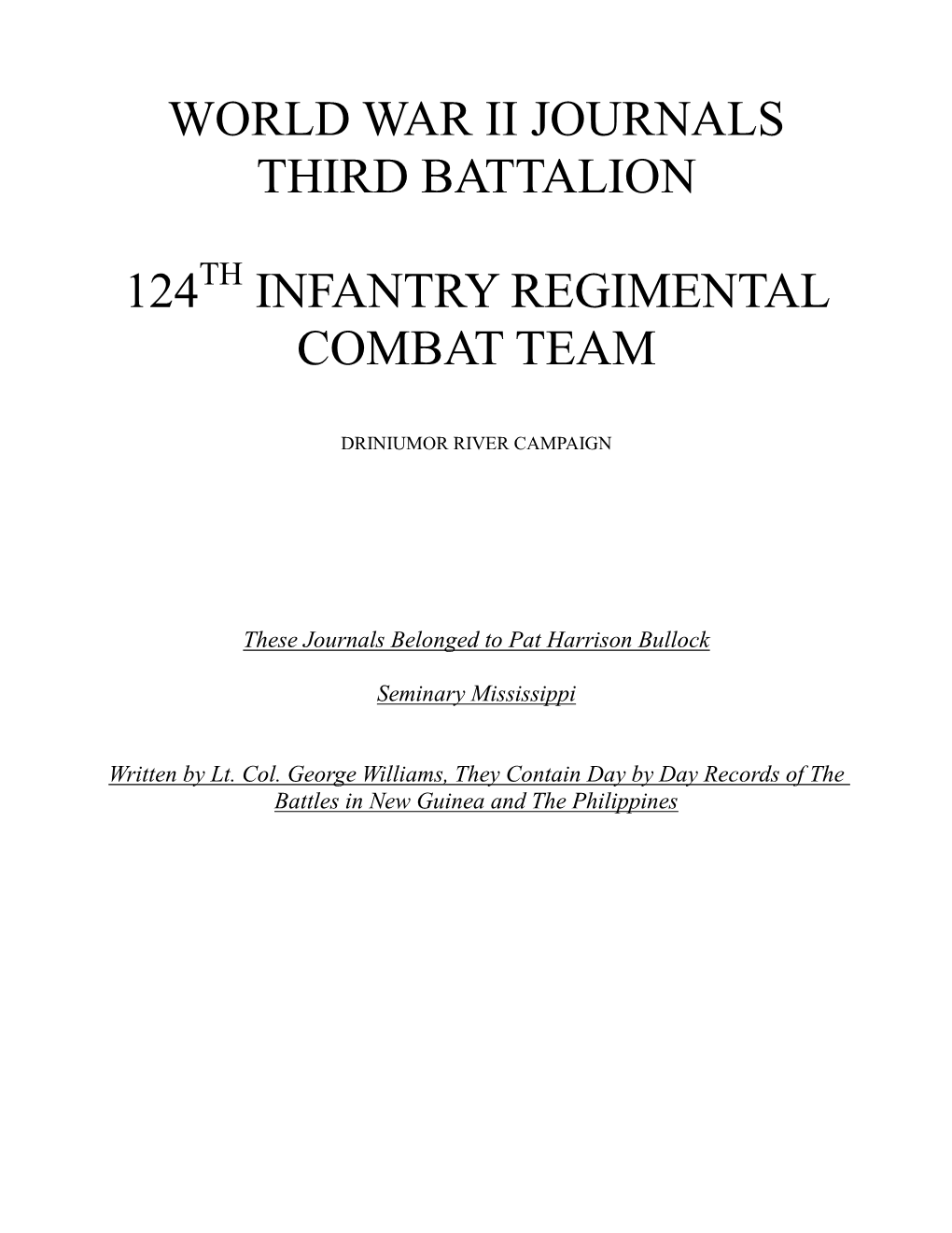 World War Ii Journals Third Battalion 124 Infantry