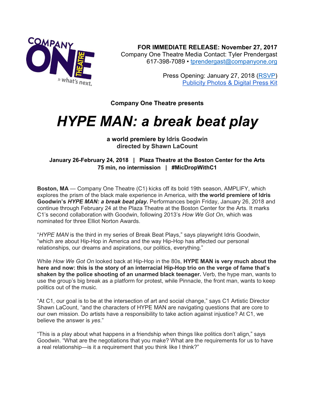 HYPE MAN: a Break Beat Play a World Premiere by Idris Goodwin Directed by Shawn Lacount