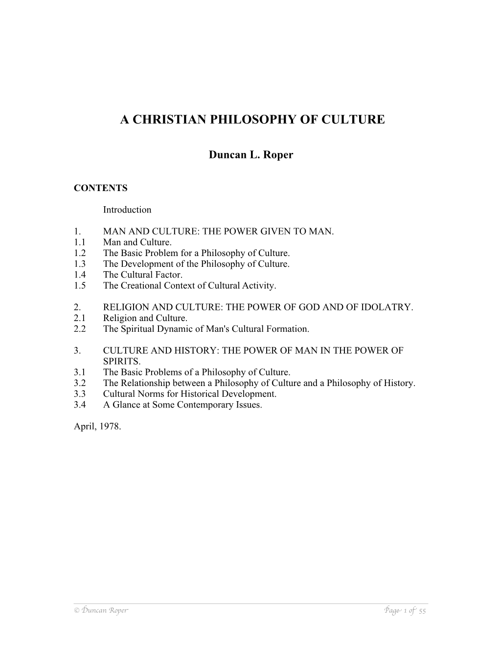 A Christian Philosophy of Culture