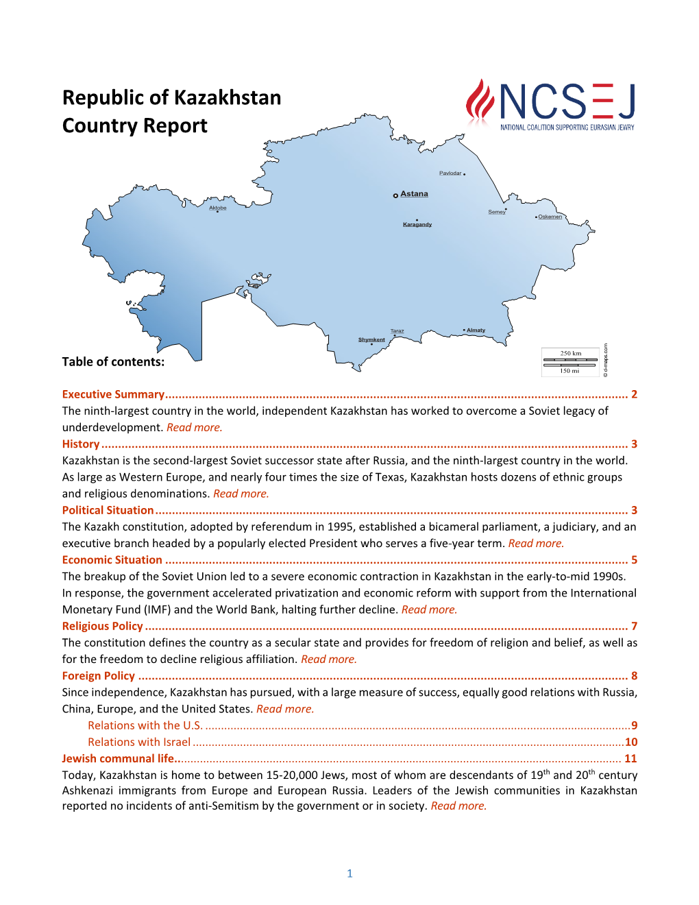 Republic of Kazakhstan Country Report