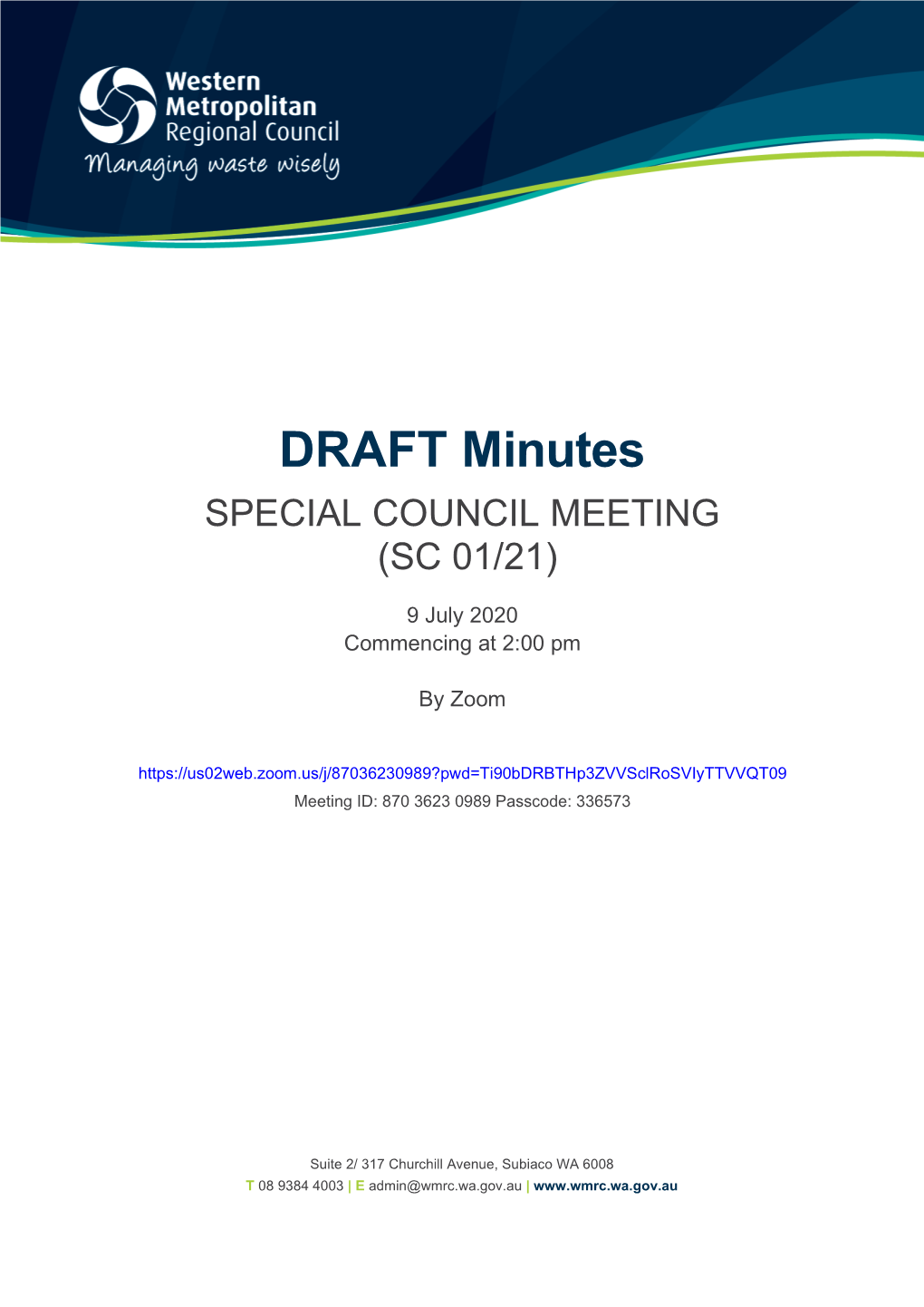 DRAFT Minutes SPECIAL COUNCIL MEETING (SC 01/21)