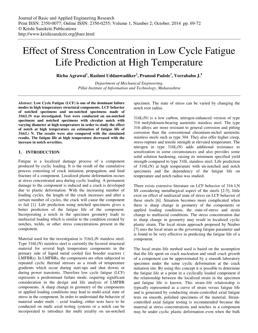 Effect of Stress Concentration in Low Cycle Fatigue Life Prediction at High Temperature