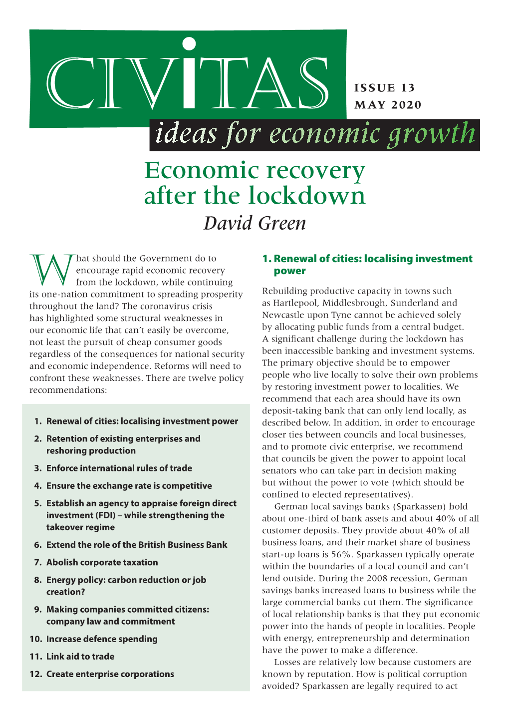 Economic Recovery After the Lockdown David Green