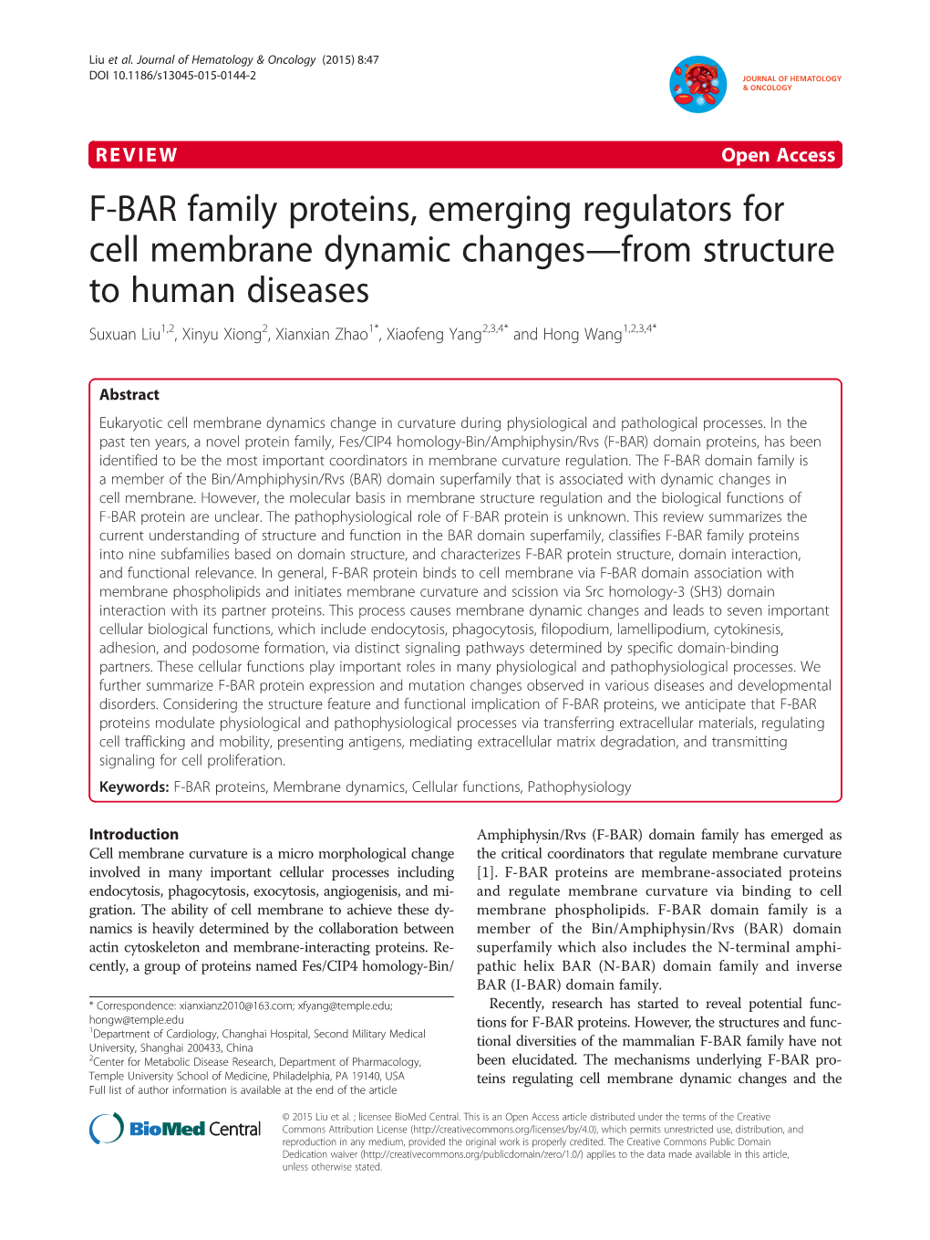 F-BAR Family Proteins, Emerging Regulators for Cell Membrane