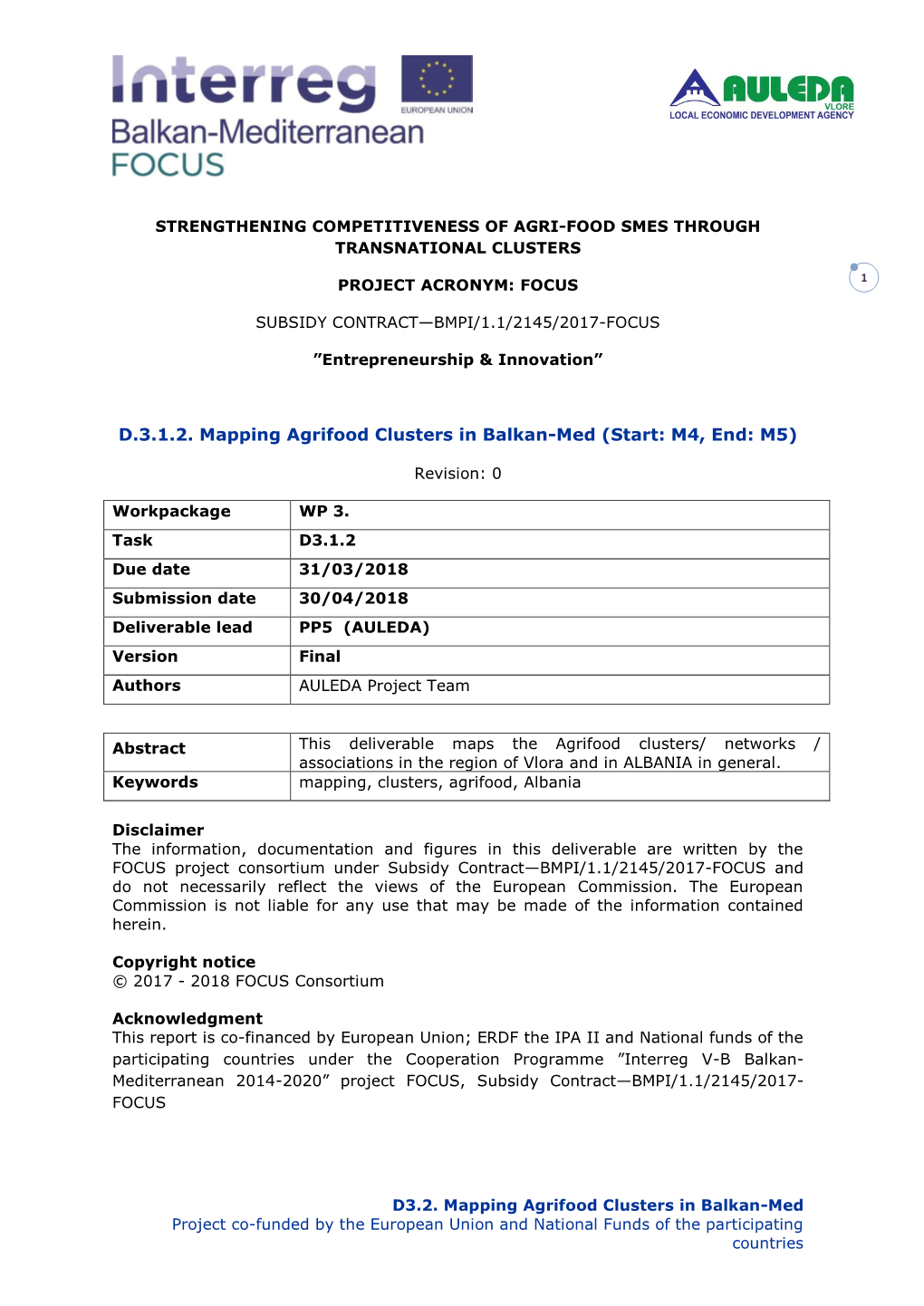 D.3.1.2. Mapping Agrifood Clusters in Balkan-Med (Start: M4, End: M5)