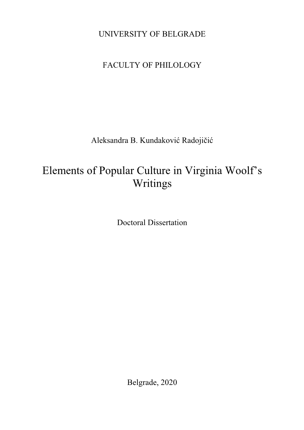 Elements of Popular Culture in Virginia Woolf's Writings”