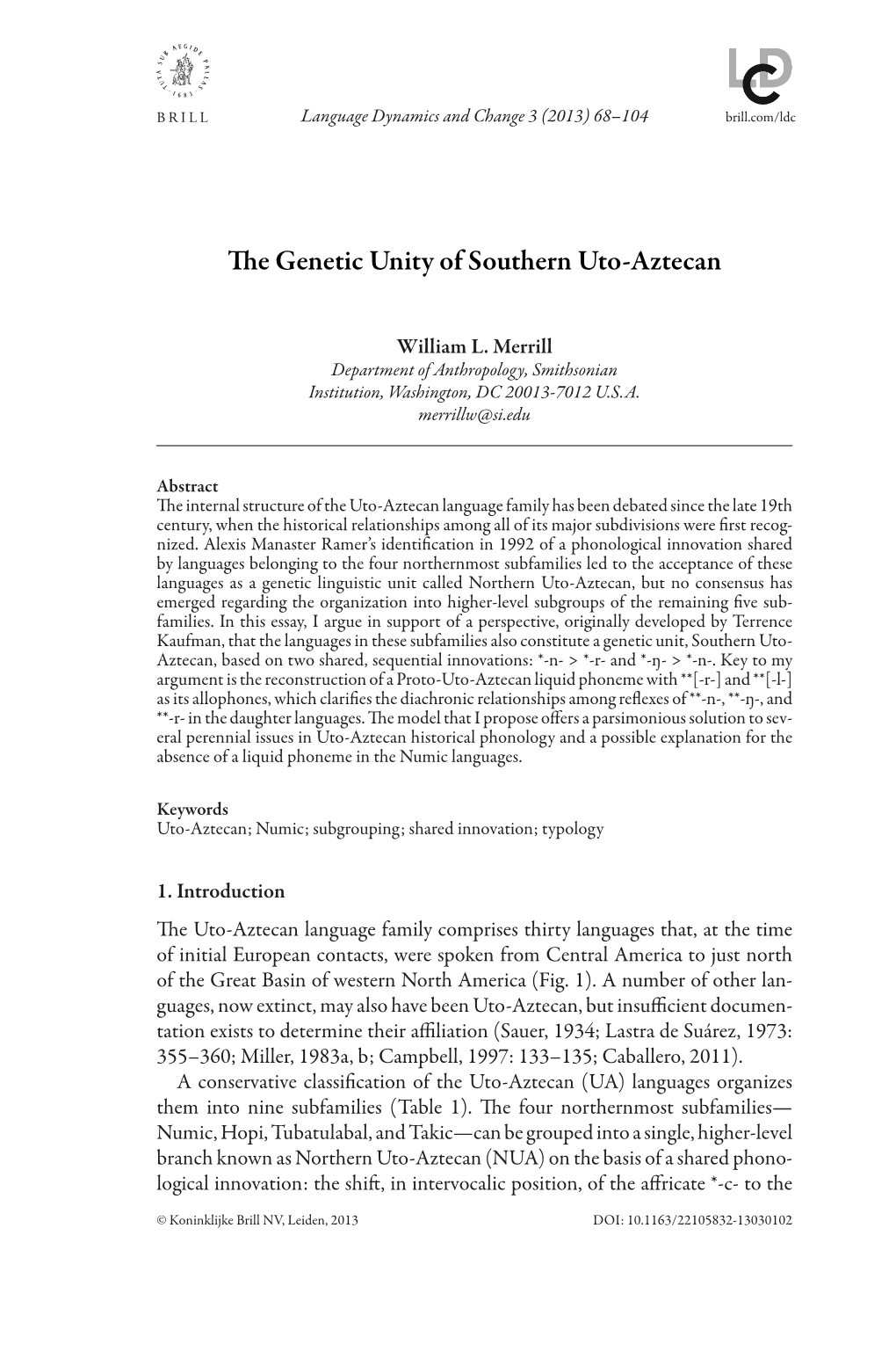 The Genetic Unity of Southern Uto-Aztecan