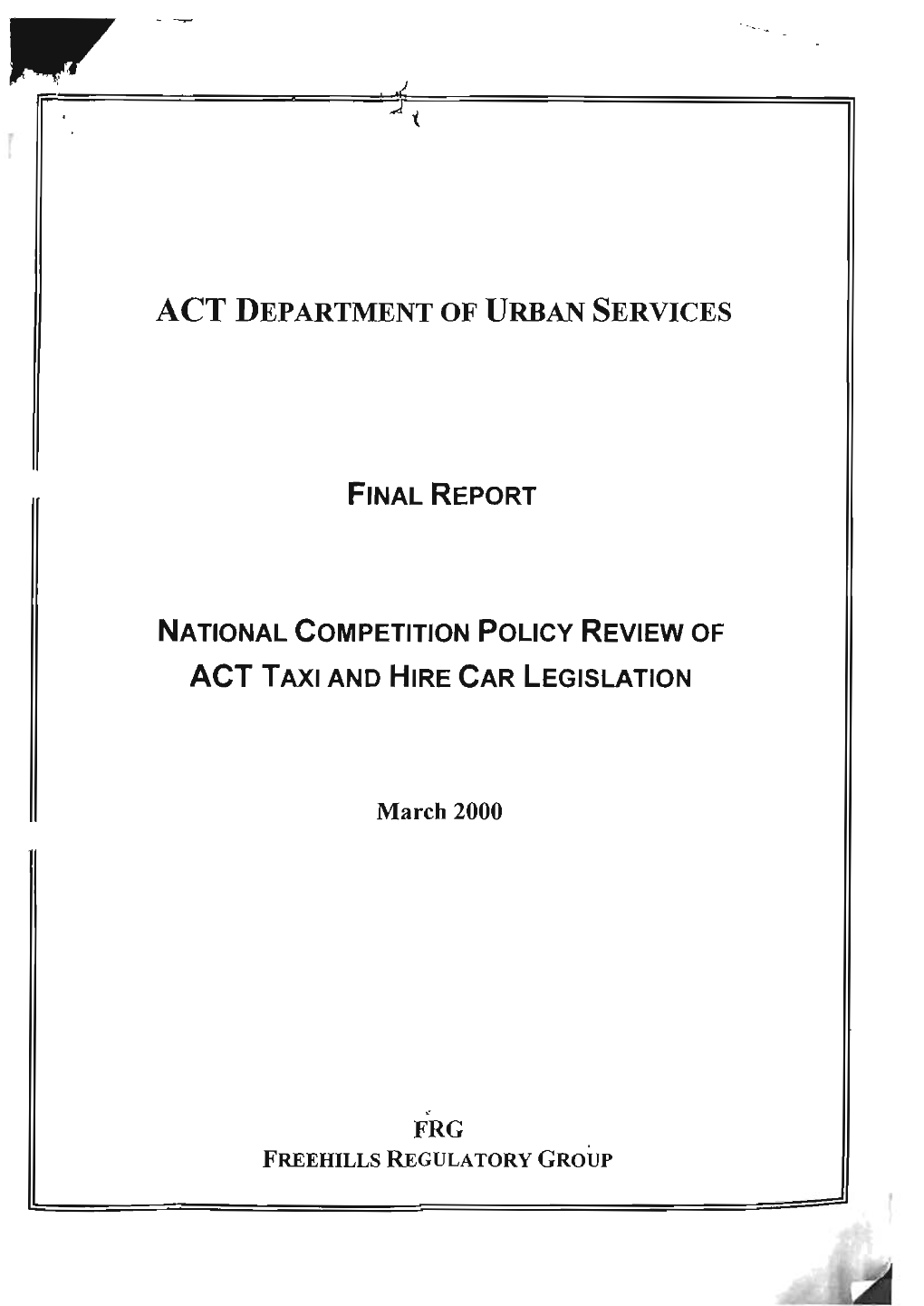 ACT Review of Taxi and Hire Car Legislation, March 2000.Pdf