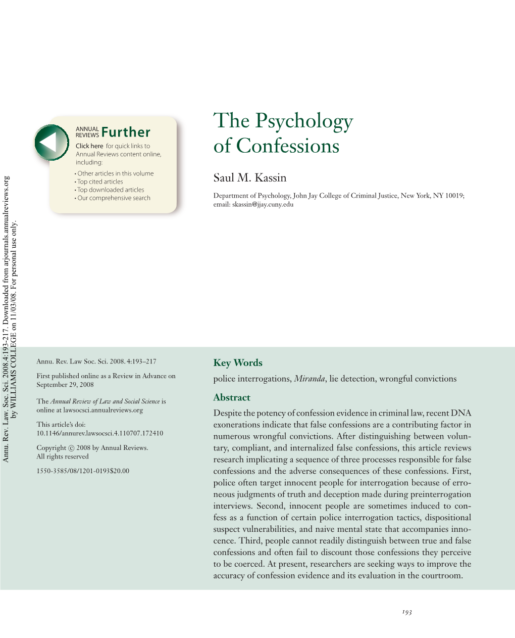 The Psychology of Confessions 195 ANRV359-LS04-10 ARI 3 October 2008 13:39