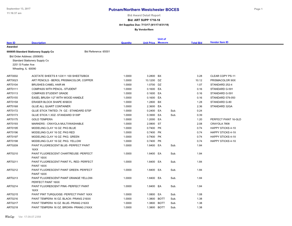 Bid Award Report