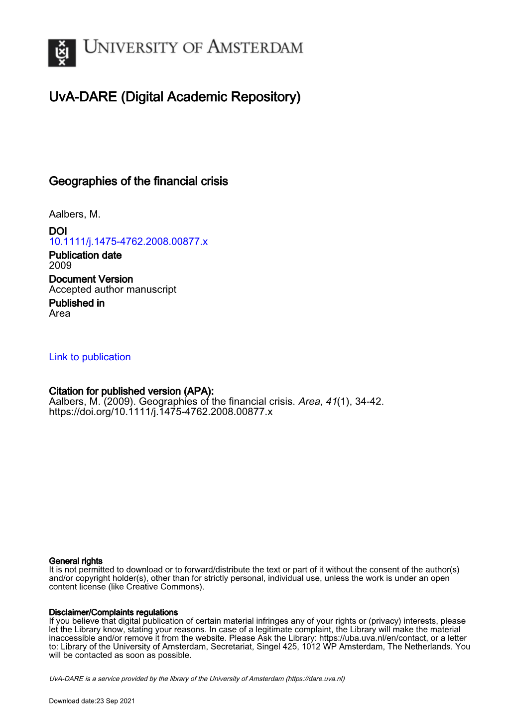 Geographies of the Financial Crisis