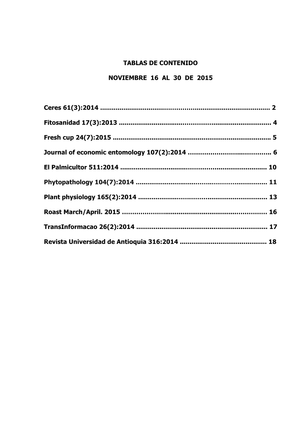 Tablas De Contenido Noviembre 16 Al 30 De 2015