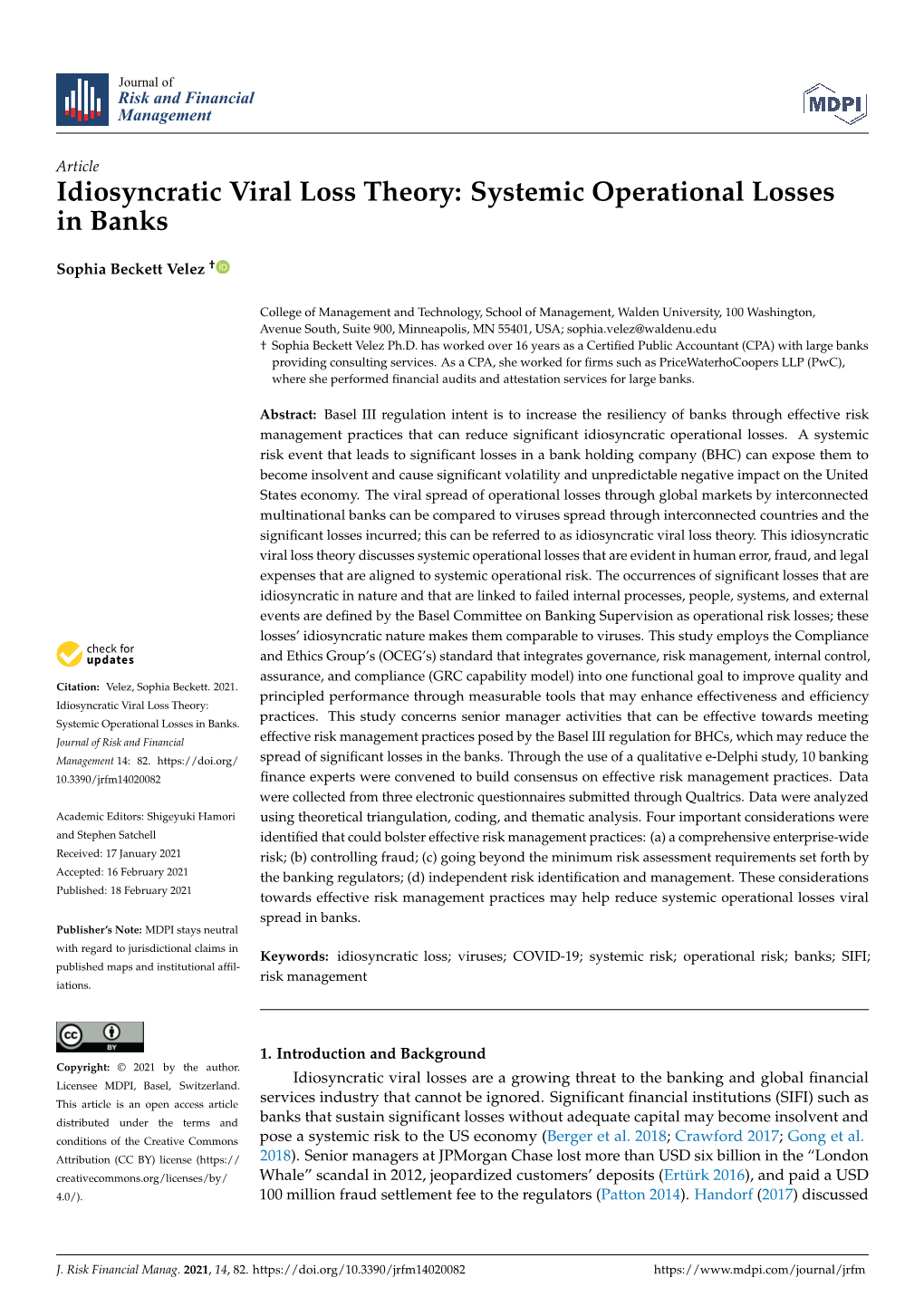 Idiosyncratic Viral Loss Theory: Systemic Operational Losses in Banks