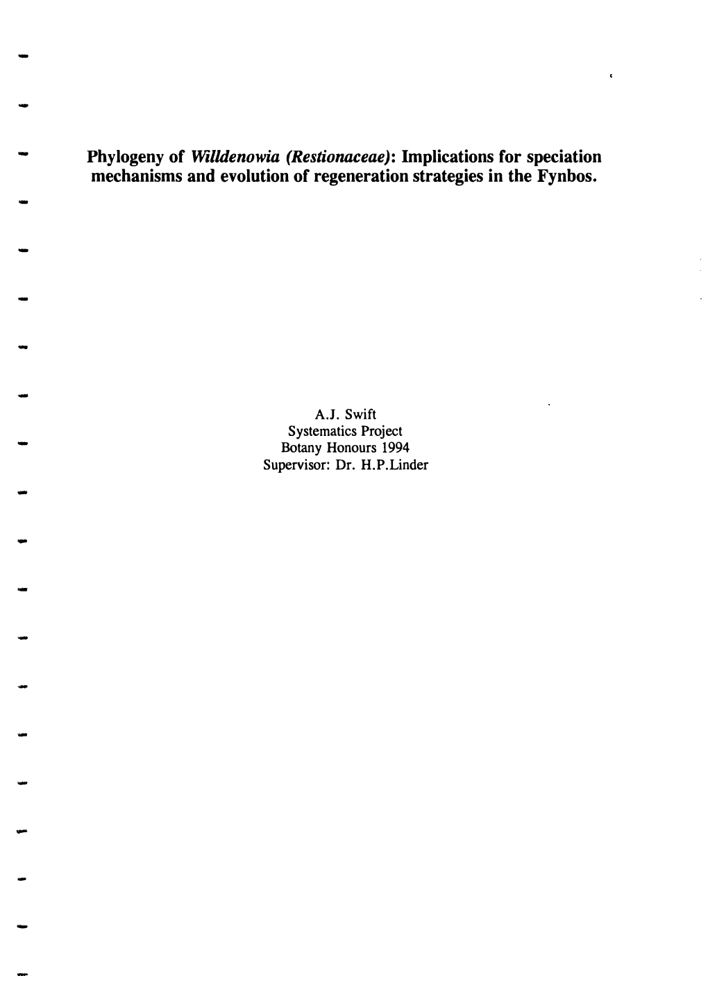 Phylogeny of Willdenowia (Restionacaea): Implications For