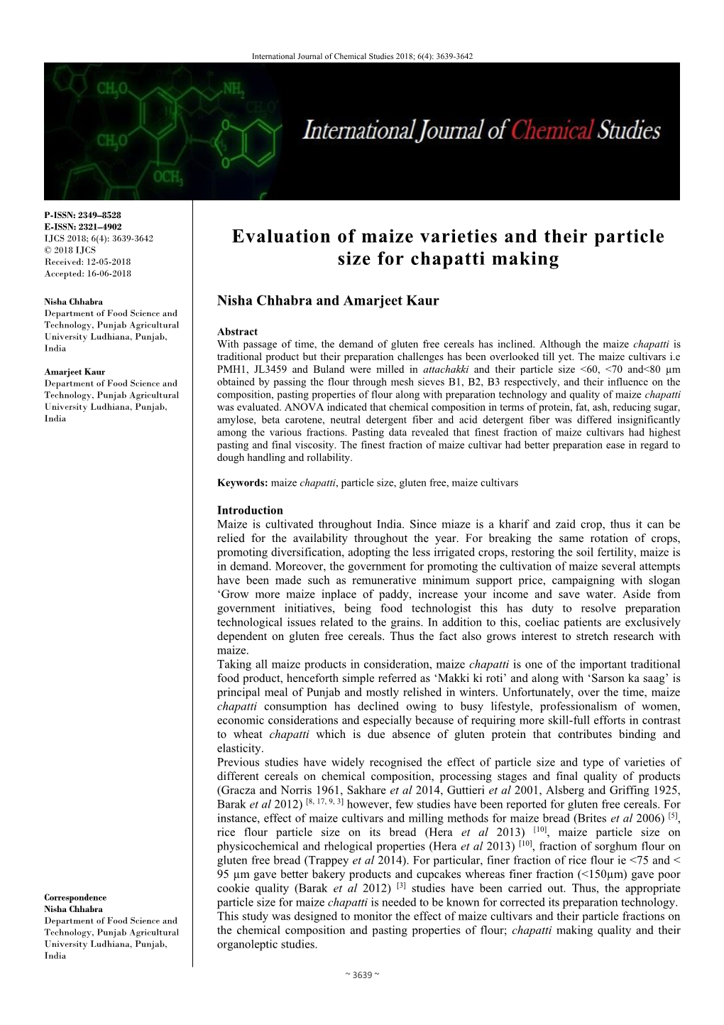 Evaluation of Maize Varieties and Their Particle Size for Chapatti Making