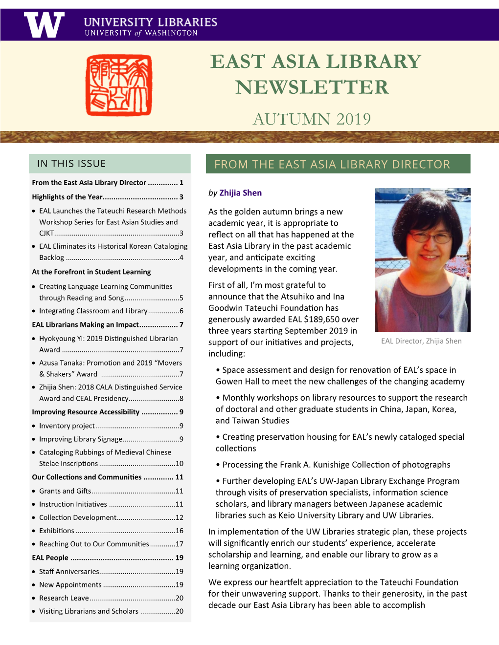 East Asia Library Newsletter Is Produced by EAL Librarians and Staff