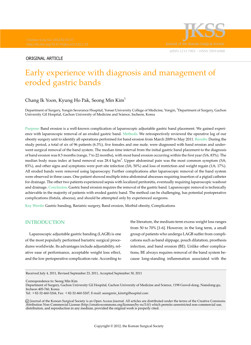 Early Experience with Diagnosis and Management of Eroded Gastric Bands