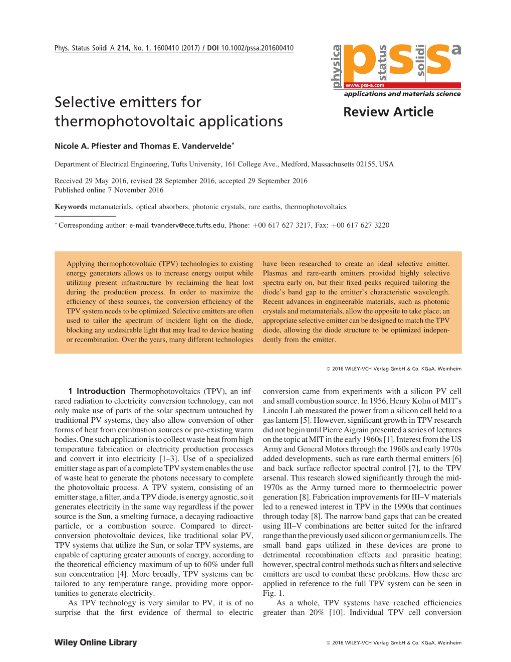 Selective Emitters for Thermophotovoltaic Applications