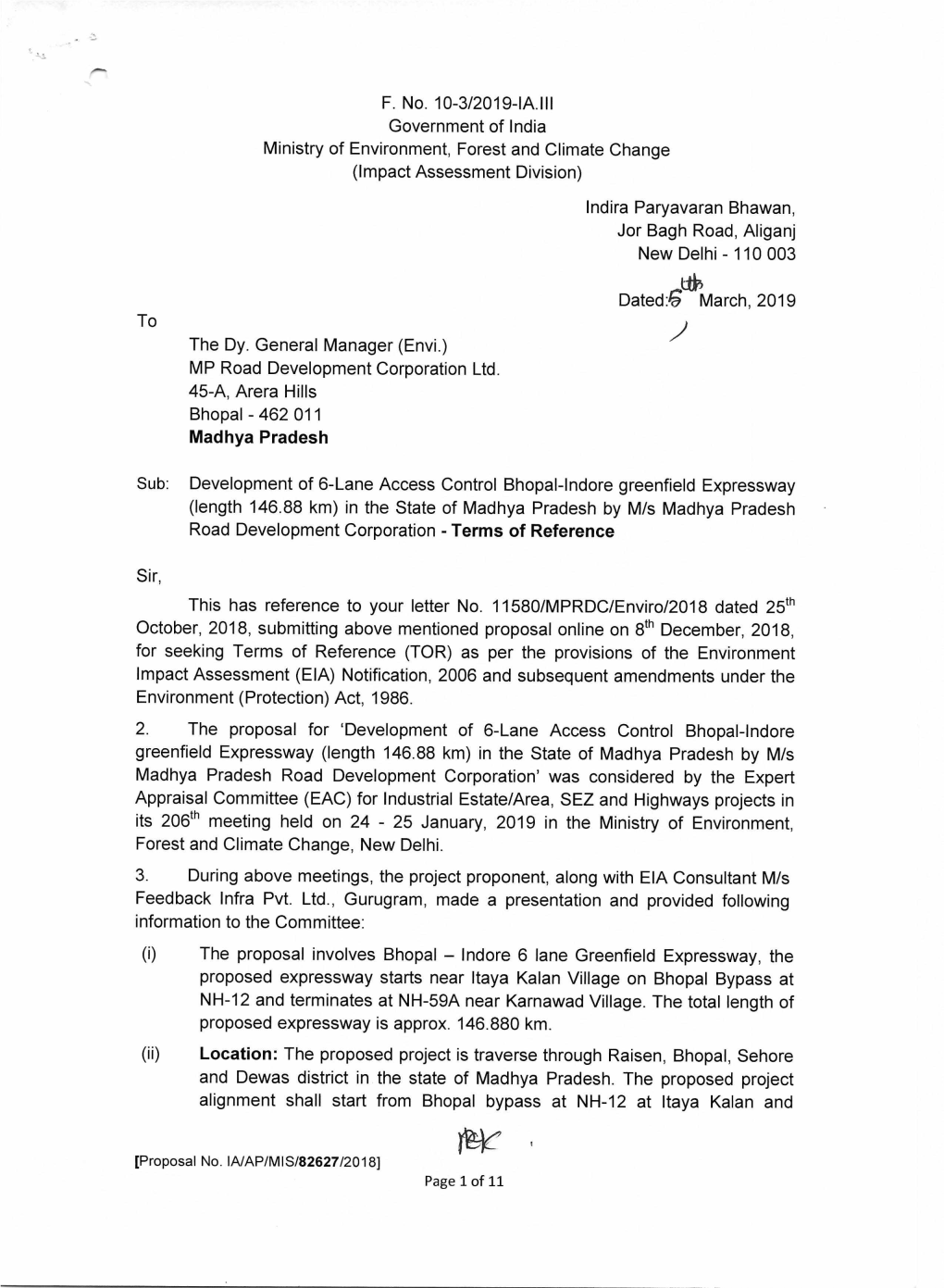 F. No. 10-3/2019-IA.III Government of India Ministry of Environment, Forest and Climate Change (Impact Assessment Division)